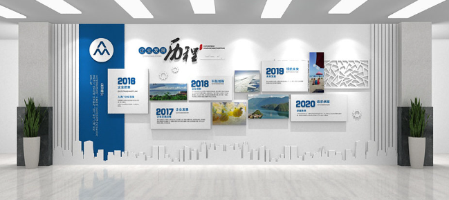 白色现代方格照片企业发展历程文化墙